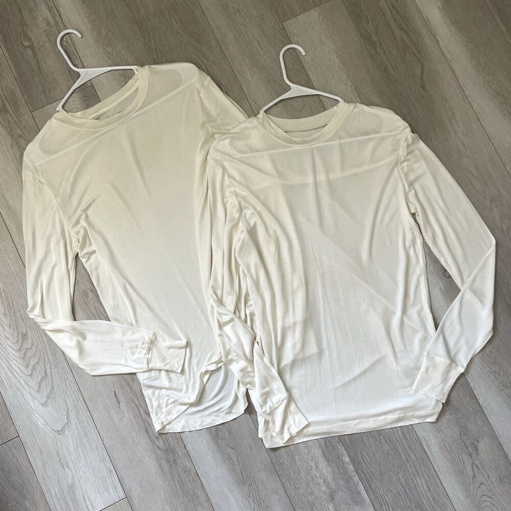 Lands' End Shirts silk long sleeve base layer womens Cream (medium) set of 2